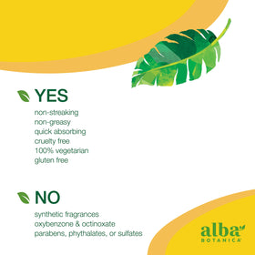 Alba Botanica tube in hand for size comparison and travel-friendly 4 oz convenience benefit