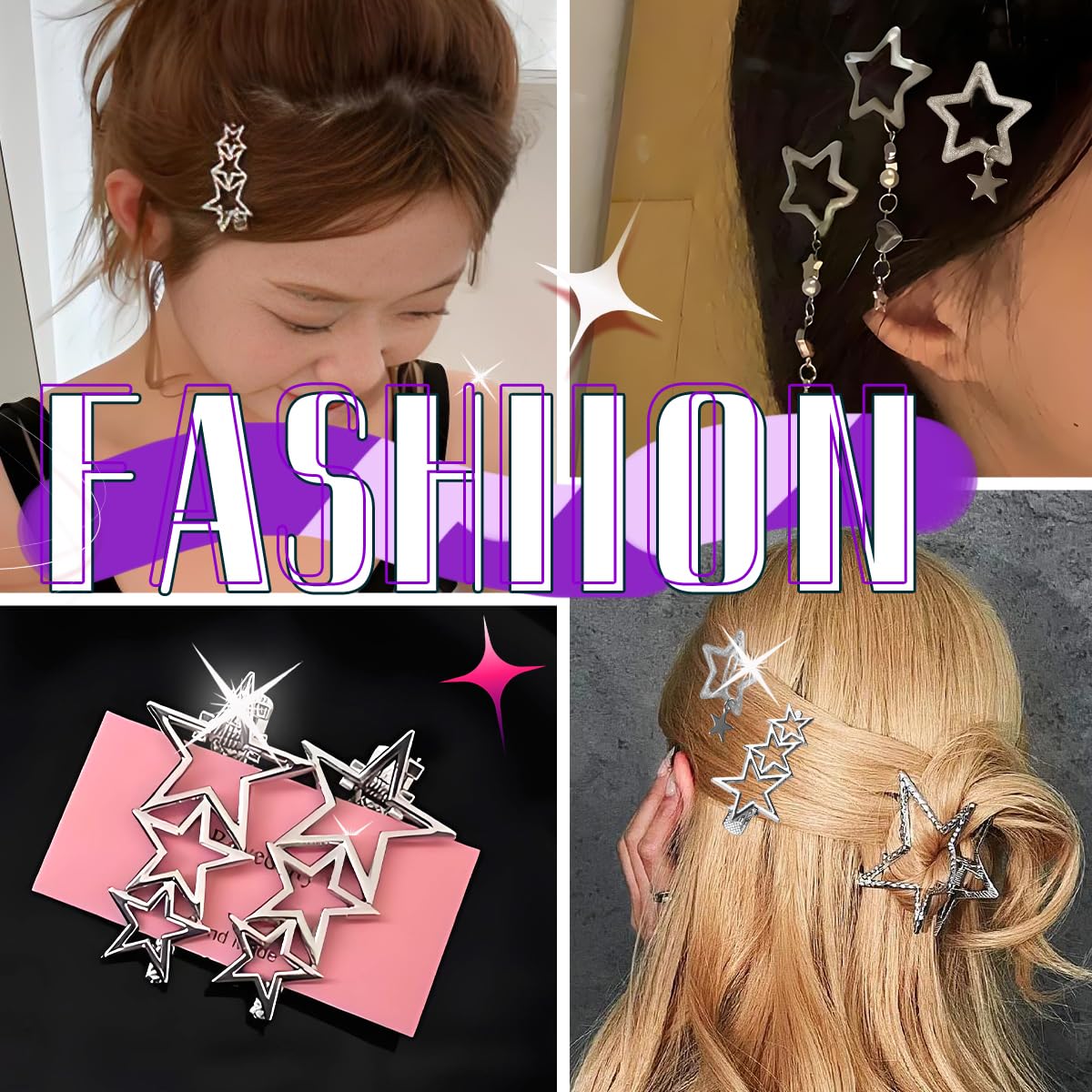 Albooss star clips woven through braid offering visual texture and festival-ready look