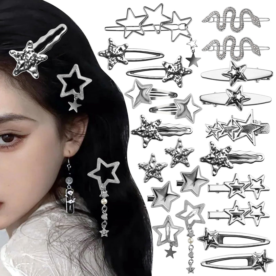 Albooss front packaging showing 22 silver star clips and neat arrangement for gifting