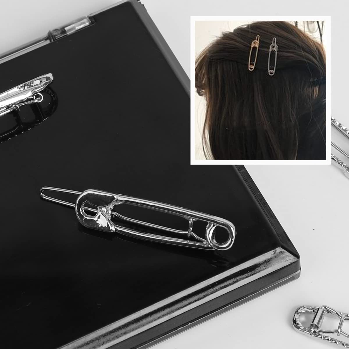 Albooss hairpins in styled hair demonstrating edgy goth accessory appeal