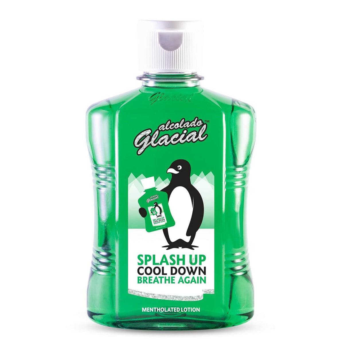 Alcolado Glacial front bottle showing brand and cooling benefit