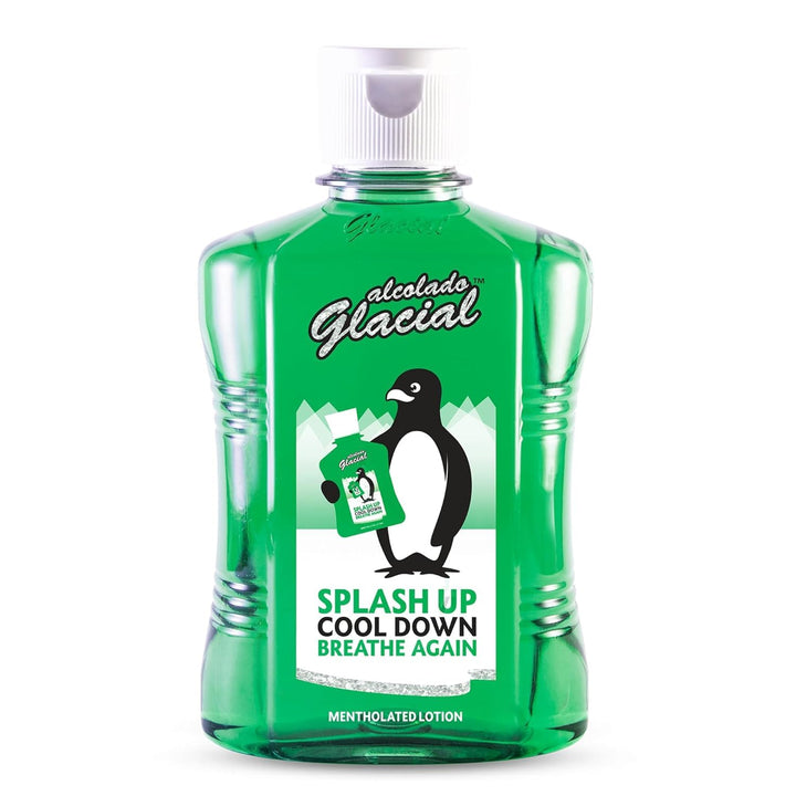 Alcolado Glacial front bottle showing brand and cooling benefit