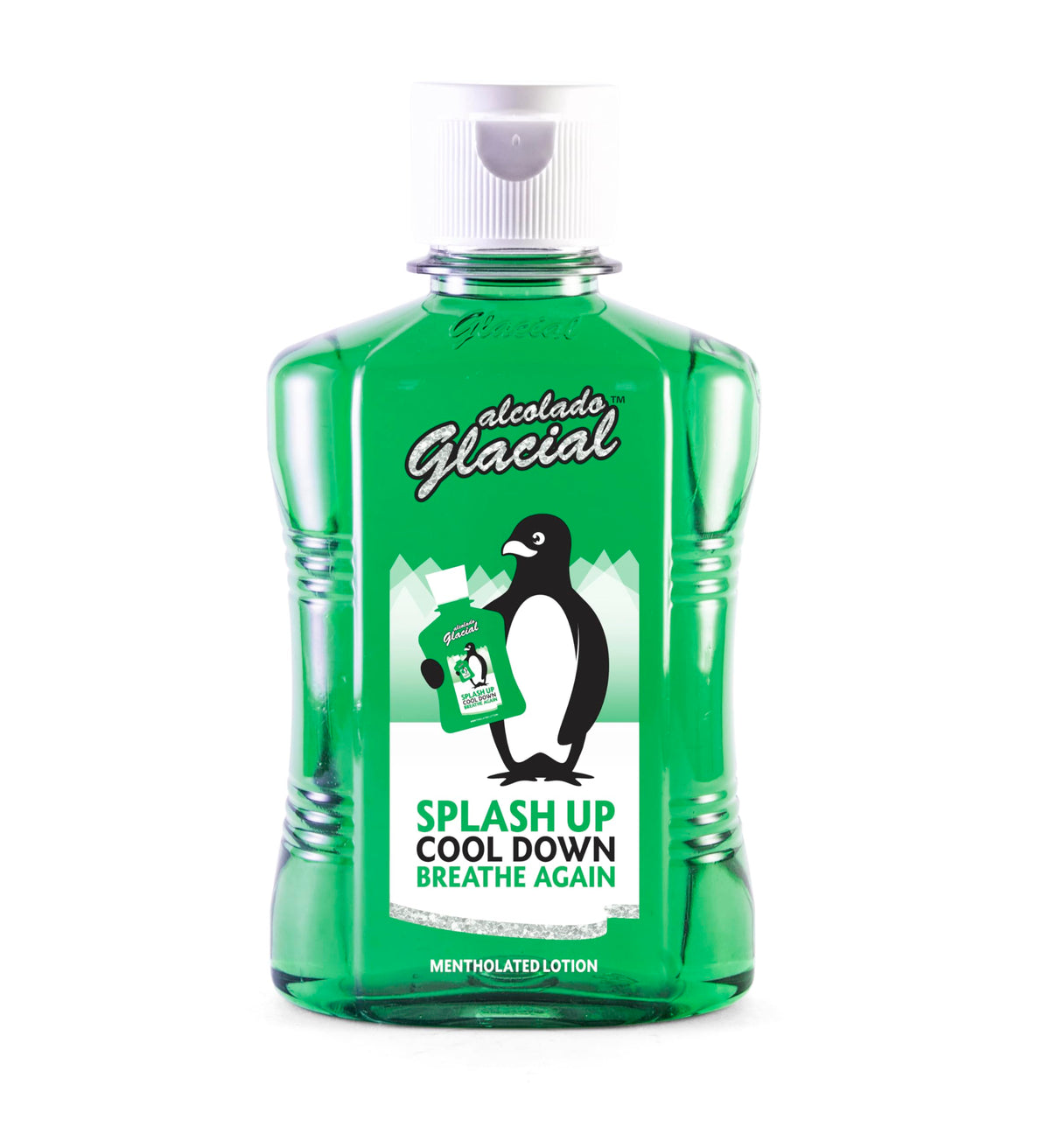 Close-up of Alcolado Glacial label highlighting product details and clarity