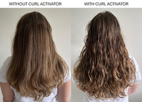 Alcôve before and after image illustrating improved curl definition and shine