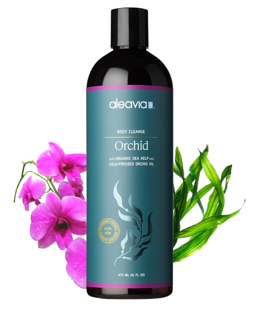 Aleavia bottle front view showing label and orchid scent benefits