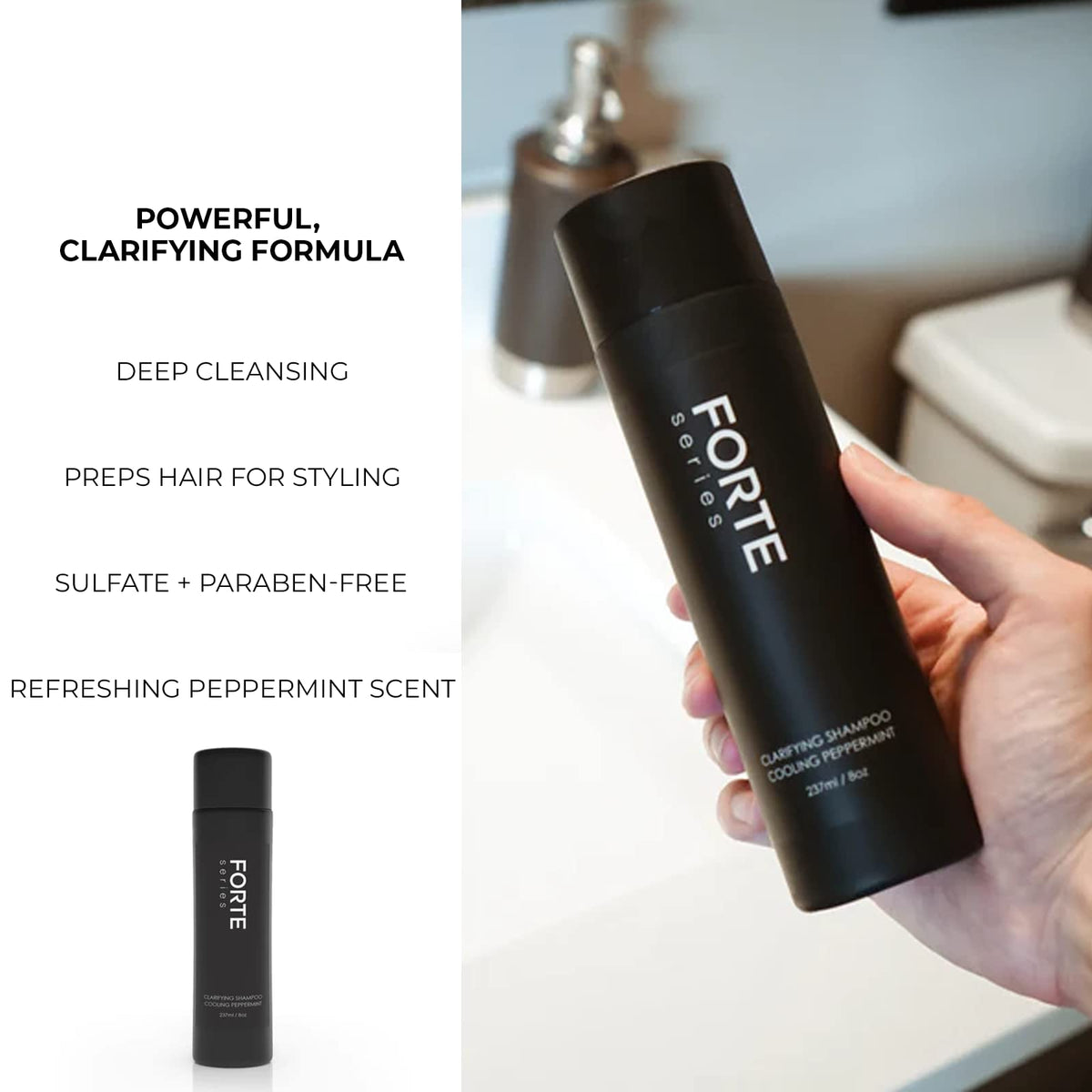 Alex Costa label detail showcasing Forte Series ingredients and sulfate-free claim