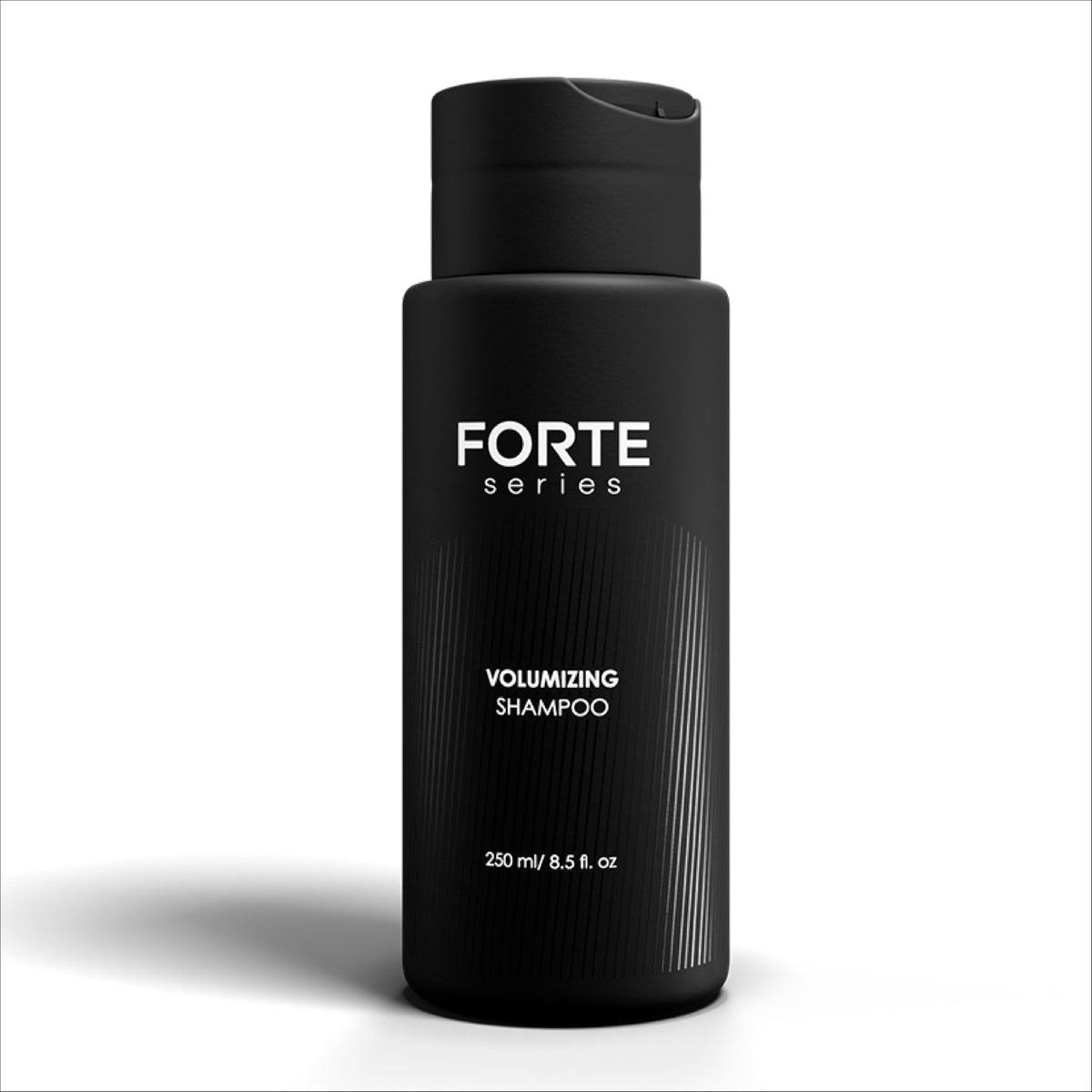 alex costa forte shampoo black bottle front view shows premium design and instant volume