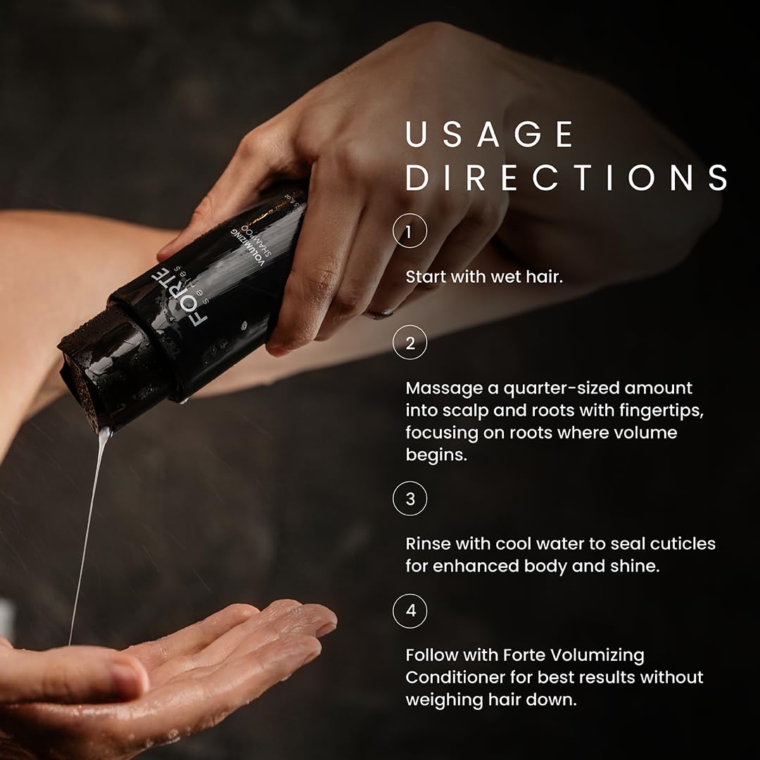 alex costa forte shampoo paired with conditioner shows system for fuller-looking hair