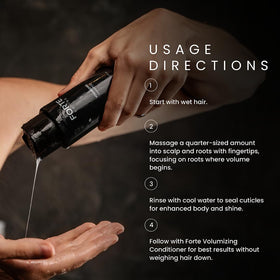 alex costa forte shampoo paired with conditioner shows system for fuller-looking hair