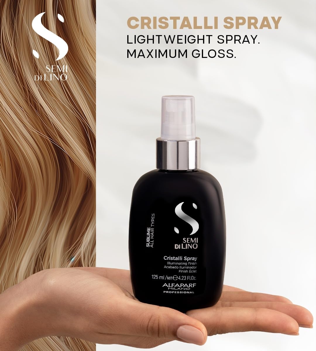 ALFAPARF MILANO before and after hair comparison showing increased shine and smoother surface