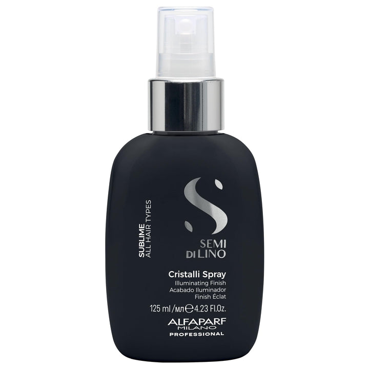 ALFAPARF MILANO front packaging of Sublime Cristalli spray showing bottle and label, highlights professional Italian quality