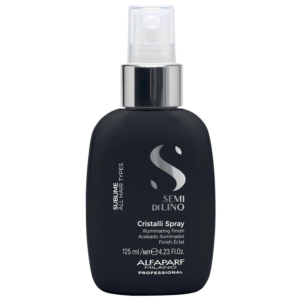 ALFAPARF MILANO front packaging of Sublime Cristalli spray showing bottle and label, highlights professional Italian quality