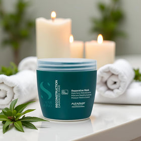 ALFAPARF MILANO mask being applied to damp hair for deep repair benefit