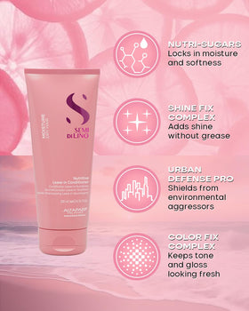 ALFAPARF MILANO bottle with flaxseed visualizing natural actives benefit nourished hair
