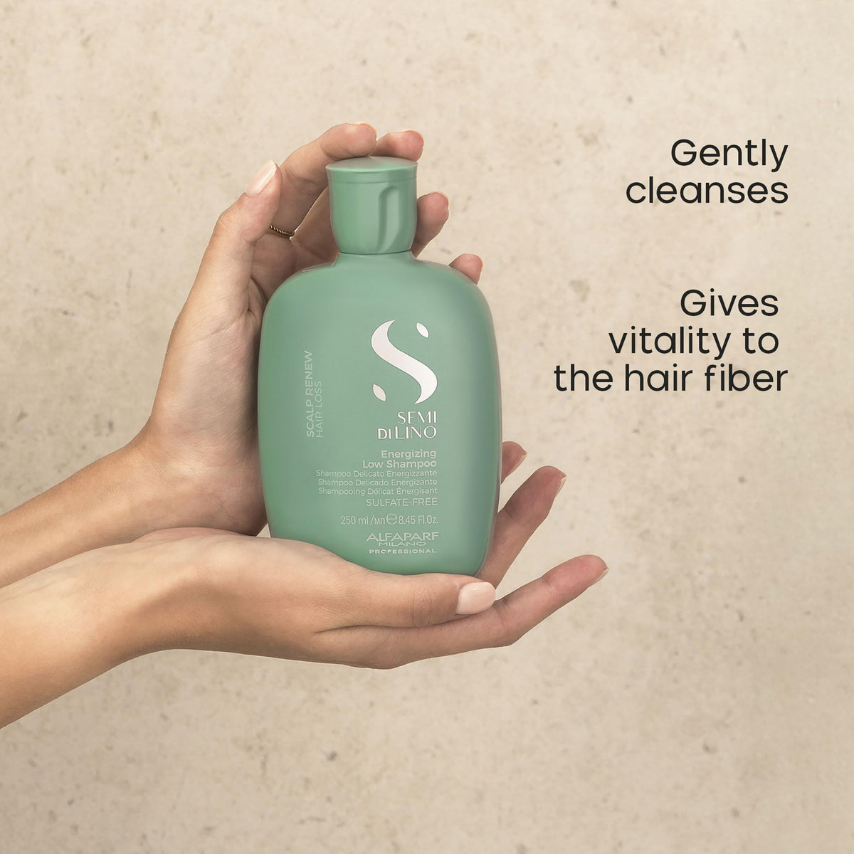 ALFAPARF MILANO creamy foam texture on hand demonstrating gentle cleanse