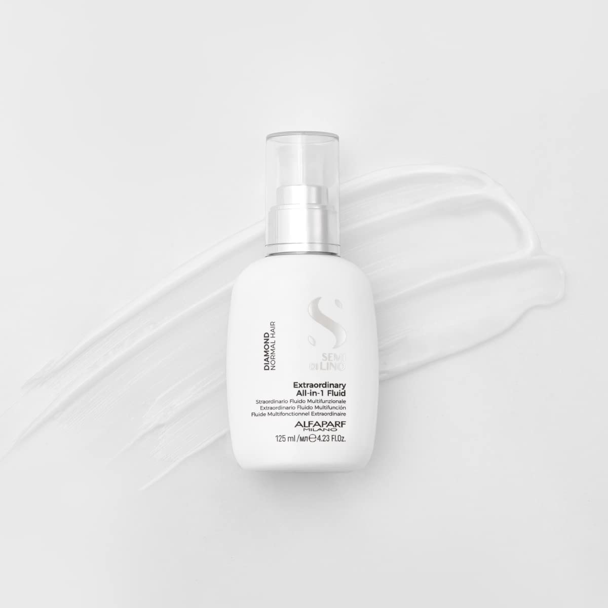 ALFAPARF MILANO bottle held in hand showing compact 4.23 oz size
