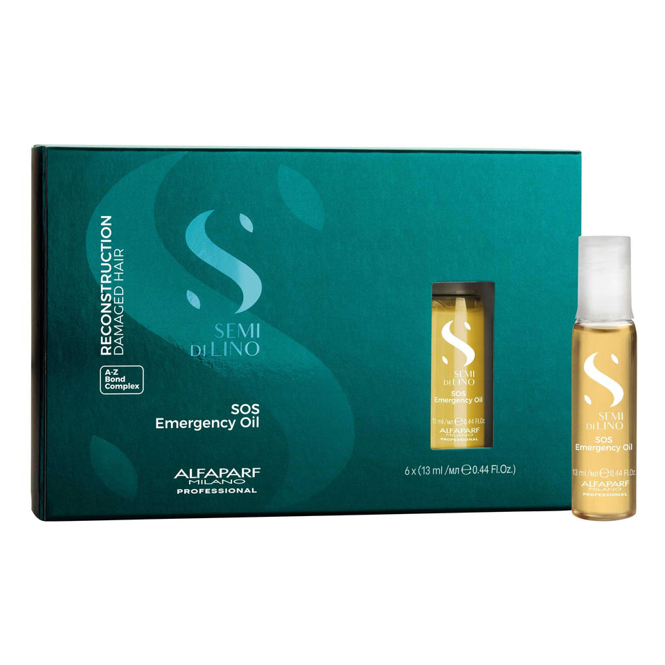 ALFAPARF MILANO front view of six reconstruction ampoules, clear professional packaging benefit