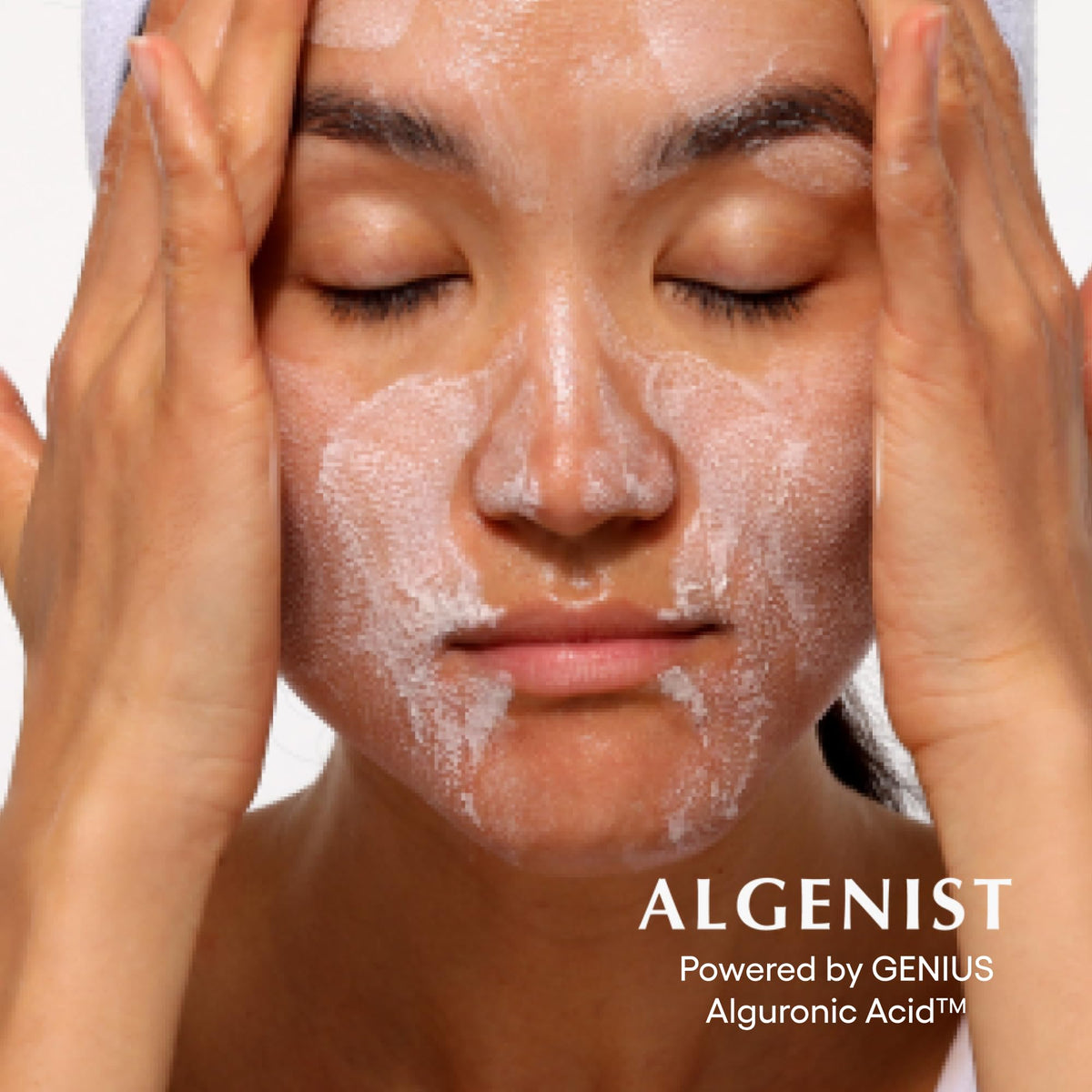 Algenist bottle label highlighting Alguronic Acid for smoother skin
