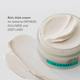 Algenist cream open jar close-up showing buttery texture and rich absorption benefit