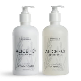 Alice + Co. front packaging showing both 8.5 oz bottles and calming scent benefits