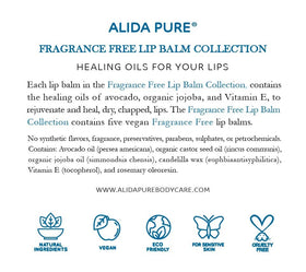 ALIDA PURE ingredients flatlay with jojoba avocado castor oils highlighting natural nourishment benefit