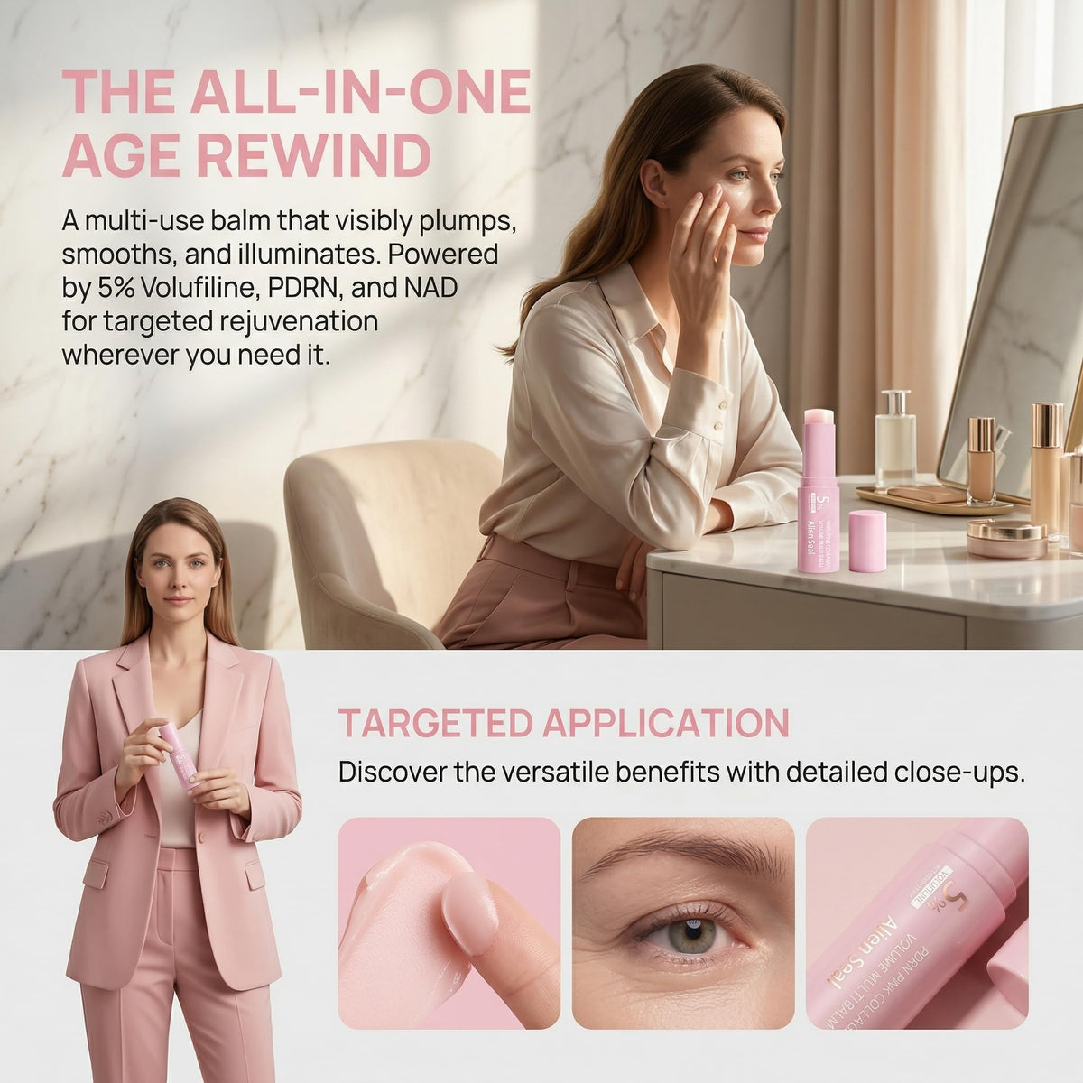 Alien Seal close-up texture of pink collagen balm highlighting creamy texture and hydration
