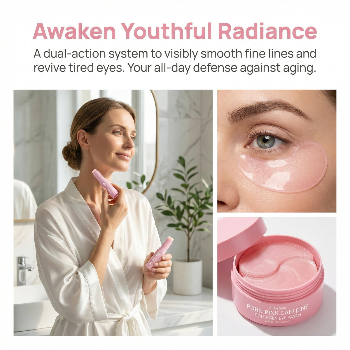 Alien Seal applying balm under-eye to visibly smooth and brighten area benefit