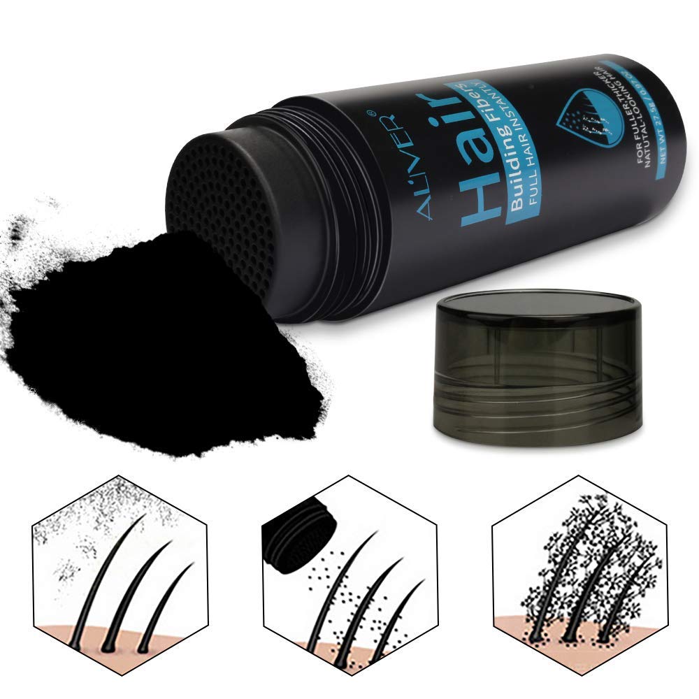 ALIVER application close-up hand sprinkling fibers for quick coverage