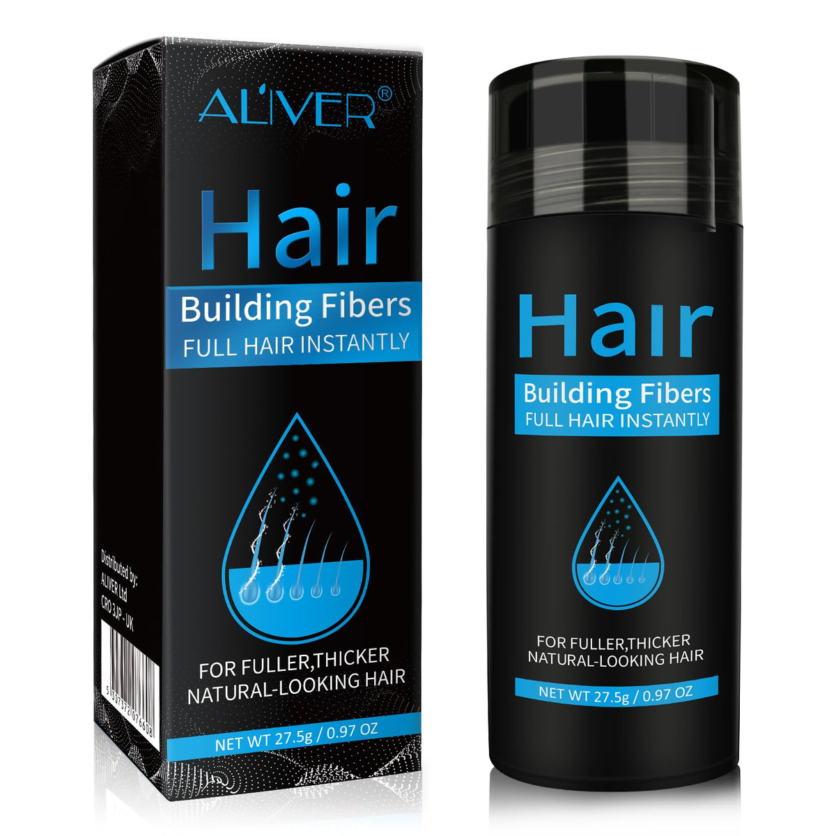 ALIVER black jar front view showing compact packaging and instant coverage benefit