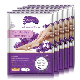 ALIVER foot peeling mask front packaging showing lavender and five-pack convenience
