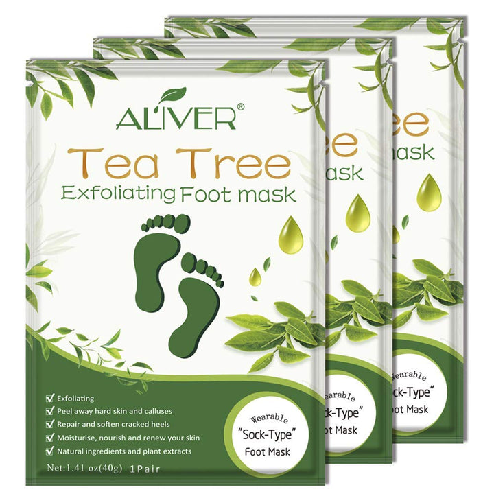 ALIVER front packaging view showing three foot peel masks for easy at-home exfoliation