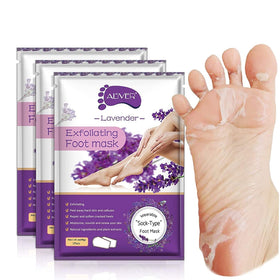 ALIVER front packaging showing three lavender foot peel mask packs for easy storage