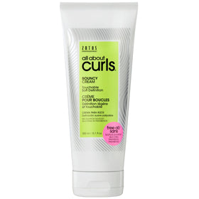 ALL ABOUT CURLS bottle front showing label and styling cream benefits