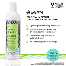 All About Curls conditioner pump and label close-up highlighting ingredient clarity