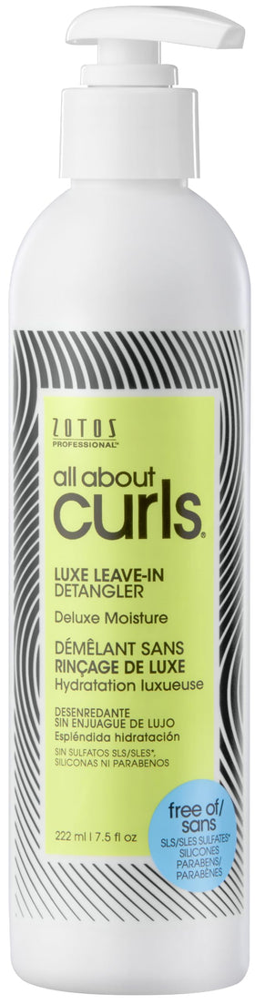 ALL ABOUT CURLS bottle front view showing label and size benefits