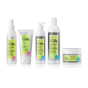 All About Curls styling scene on salon bench showing professional use