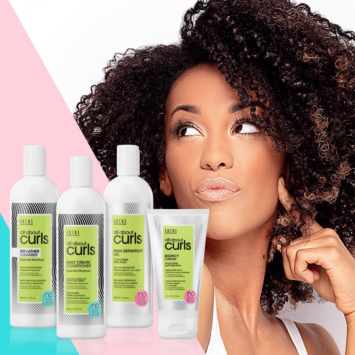 All About Curls styled waves on model showing bouncy defined curls and shine