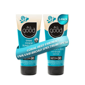 All Good front packaging showing SPF 30 and tint, clear protection