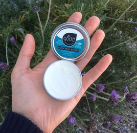 All Good sunscreen ingredients close-up with beeswax and oils showing hydration benefit