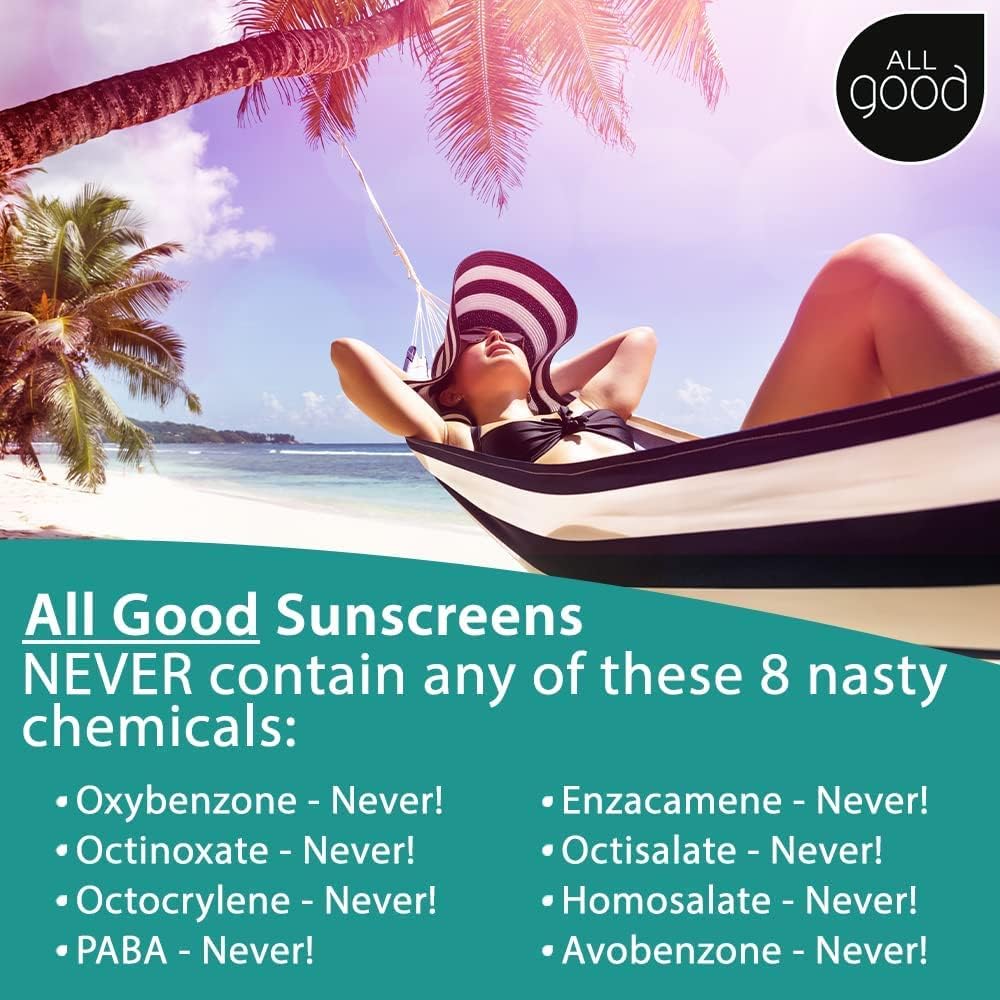 All Good Sunscreen label detail highlighting reef-friendly formula