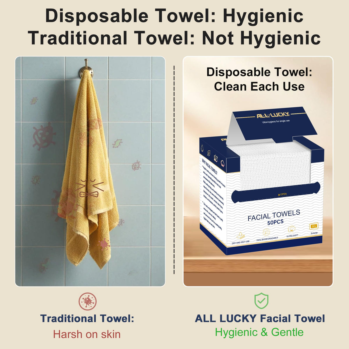 ALL- LUCKY towel used on baby face showing gentle, soft care