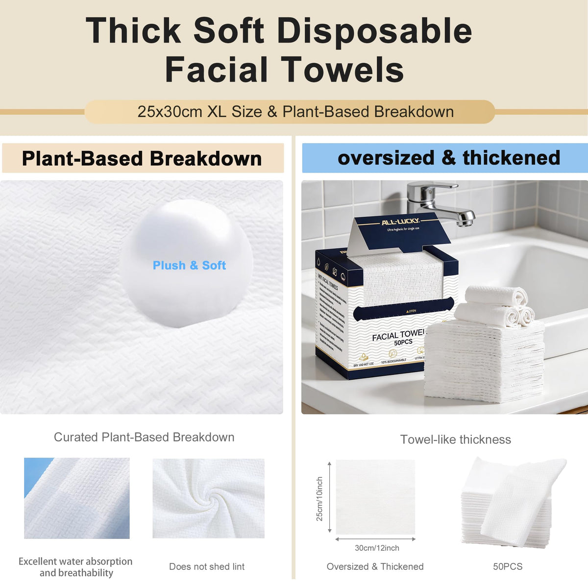 ALL- LUCKY towel beside ruler illustrating true 10x12 inch scale