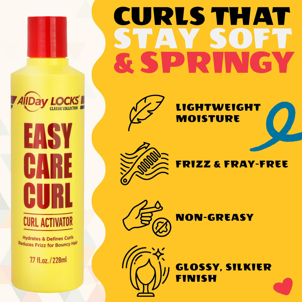 AllDay Locks applied to damp hair demonstrating easy styling and hydration