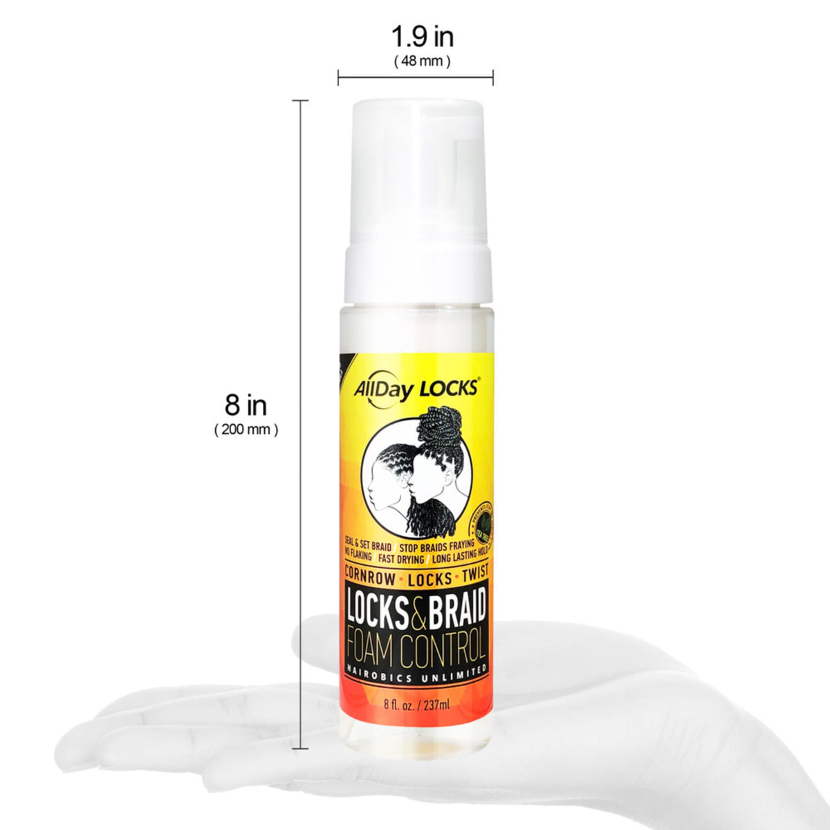 AllDay Locks foam dispensed on hand showing lightweight texture and quick absorption