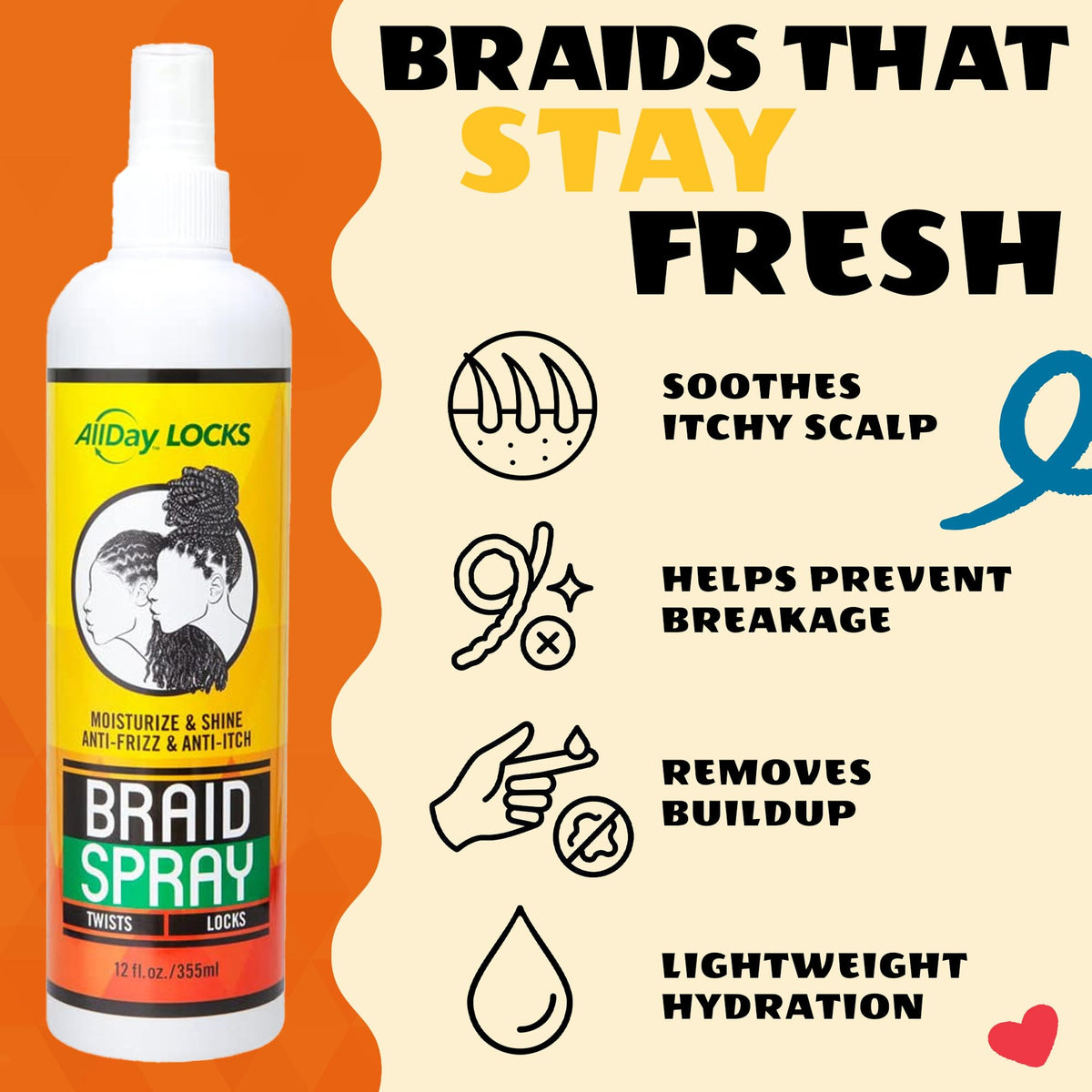 AllDay Locks mist on braided hair in lifestyle scene adds shine