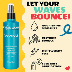 AllDay Locks mist being applied in salon to refresh waves and restore touchable softness