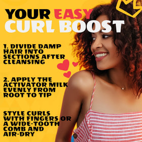AllDay Locks styled curly hair in lifestyle scene showing defined glossy curls