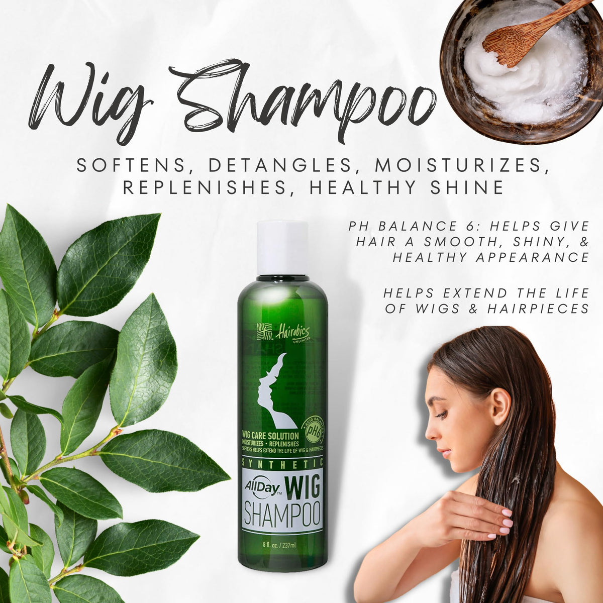 AllDay Locks soaking a synthetic wig demonstrating detangling benefit