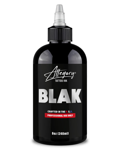 Allegory BLAK front bottle showing clear PET packaging and tamper top for professional use