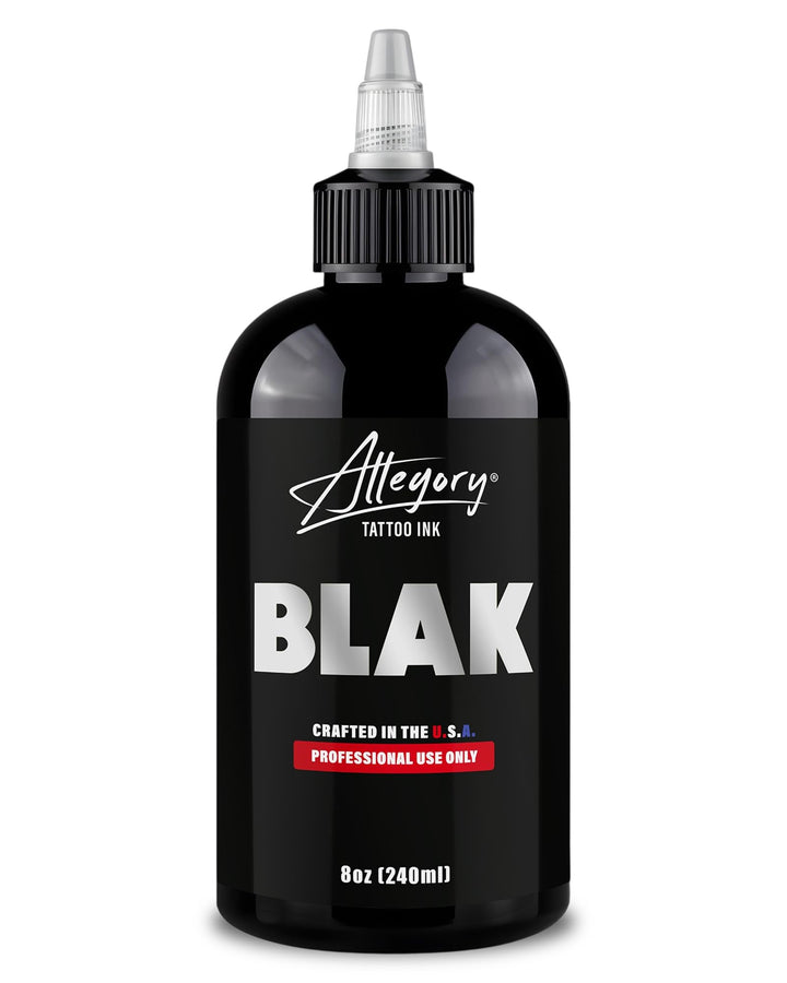 Allegory BLAK front bottle showing clear PET packaging and tamper top for professional use